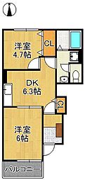 マーベラス・コートSB 2DKの間取図画像