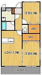 医生ヶ丘ヴァレンシアB 2LDKの間取図画像