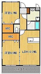 医生ヶ丘ヴァレンシアA 2LDKの間取図画像