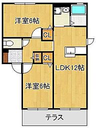 ヴィラ響A 2LDKの間取図画像