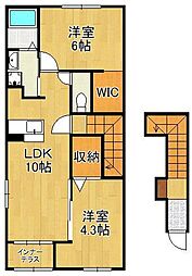 リバーサイドコート御開 2LDKの間取図画像