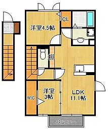 ヴィルヌーブ相坂F 2LDKの間取図画像
