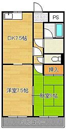 フォーレスト本城 2DKの間取図画像
