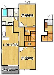 カルム尾崎B 2LDKの間取図画像