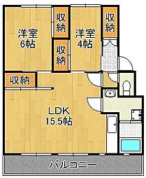 サルヴァトーレ本城 2LDKの間取図画像