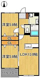 Glan Regale 折尾 2LDKの間取図画像