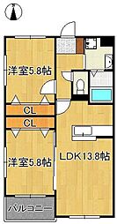 Glan Regale 折尾 2LDKの間取図画像