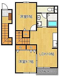 ソレイユ遠賀C 2LDKの間取図画像