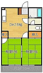 シャトレ大浦3 2DKの間取図画像