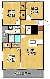 ルート本城学研台 3LDKの間取図画像