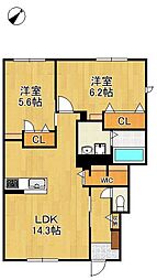 北九州市八幡西区本城東3丁目アパート 2LDKの間取図画像