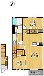 北九州市八幡西区本城東3丁目アパート 2LDKの間取図画像