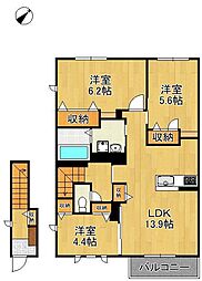 北九州市八幡西区本城東3丁目アパート 3LDKの間取図画像