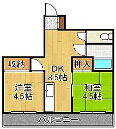 エルメス若松 2DKの間取図画像