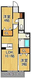 トレス古前 2LDKの間取図画像