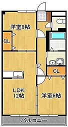 ノーブル陣原 2LDKの間取図画像