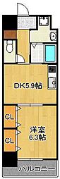 グランドツイン黒崎 1DKの間取図画像