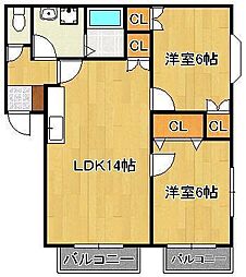 エスポワール陣山 2LDKの間取図画像