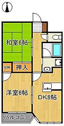 サンシティー小石 2LDKの間取図画像
