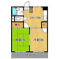シャトレ南王子 2DKの間取図画像
