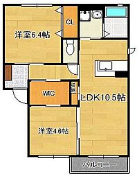 シャーメゾン茶屋の原1A 2LDKの間取図画像