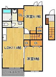 スターヒル2 2DKの間取図画像