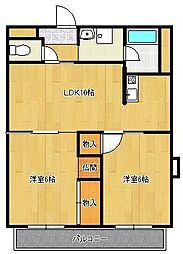 サンヴィレッジ三ヶ森 2LDKの間取図画像