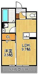 ニュー上の原 1LDKの間取図画像