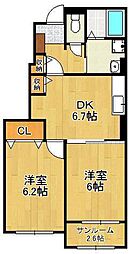 ウィステリア参番館 2DKの間取図画像