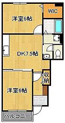 プロムナード上上津役B 2DKの間取図画像