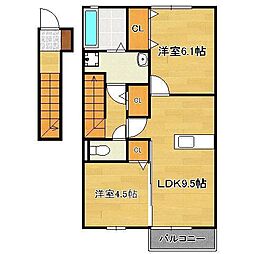 グランドヒルズB 2DKの間取図画像