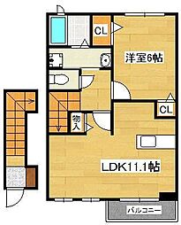 プロムナード上上津役A 1LDKの間取図画像