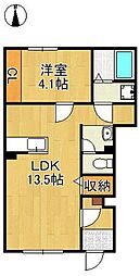 仮)北九州市八幡西区町上津役西2丁目賃貸アパート新築工事 1LDKの間取図画像
