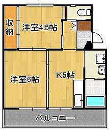 ビレッジハウス直方4 2DKの間取図画像