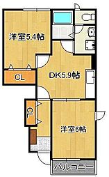 コンフォール芙蓉1 2DKの間取図画像