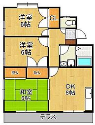 ヴィラ御館山A 3DKの間取図画像