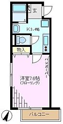 ハイム弁天 2階1Kの間取り