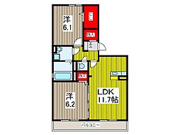 セジュール・アイ 3階2LDKの間取り
