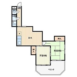 サンリベラル 2DKの間取図画像