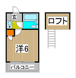 NK62B号棟 1Kの間取図画像