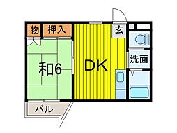 クレールいぶき 1DKの間取図画像