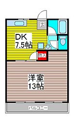 スズキハイツA棟 1DKの間取図画像