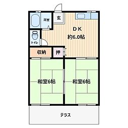 永瀬ハイツ 2DKの間取図画像
