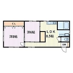 八木橋ワラビマンション 2LDKの間取図画像