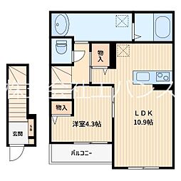 蕨市塚越3丁目アパート 1LDKの間取図画像