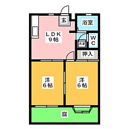 グリーンゲーブル 1階2DKの間取り