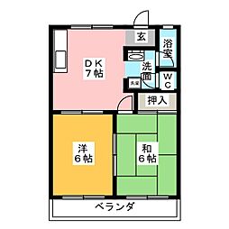 村瀬マンション 2DKの間取図画像