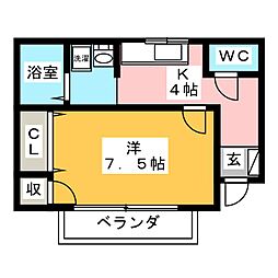 グランシャリオA 1Kの間取図画像