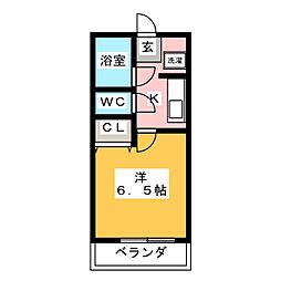 パストラルみき 1Kの間取図画像
