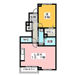 プルメリアY 1LDKの間取図画像